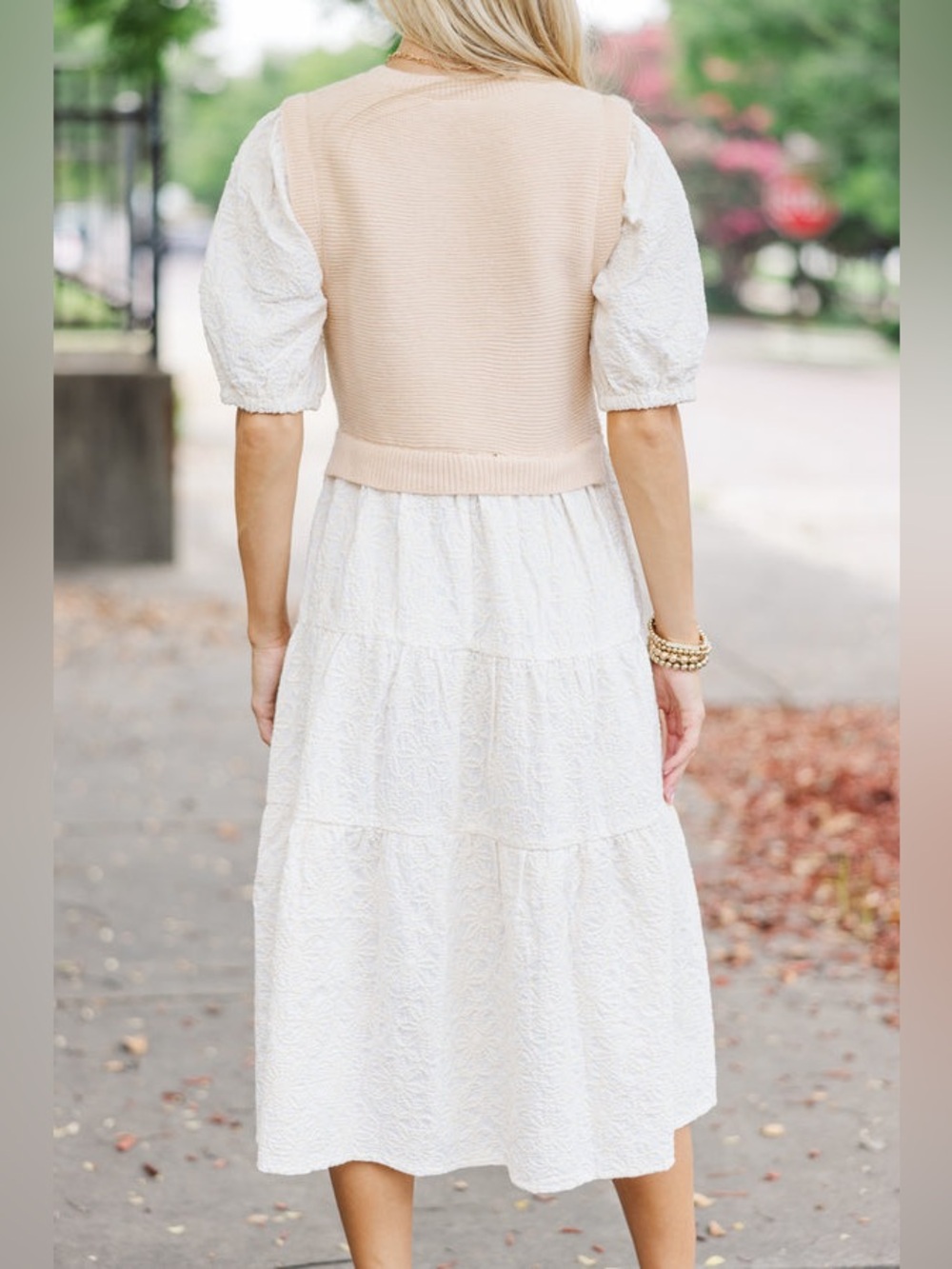 VOY Be Your Own Joy Camel Layered Midi Dress Medium - Picture 2 of 6